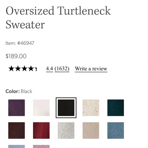 Garnet Hill Black Merino Wool Cashmere Oversized Turtleneck Sweater EUC - Picture 6 of 6